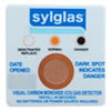 Sylglas carbon monoxide detector indicator card.  If any presence of the gas is detected the central spot darkens